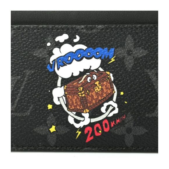 LOUIS VUITTON Monogram Eclipse Calfskin Trunk Coin Card Holder Black Canvas Leat - Picture 9 of 10